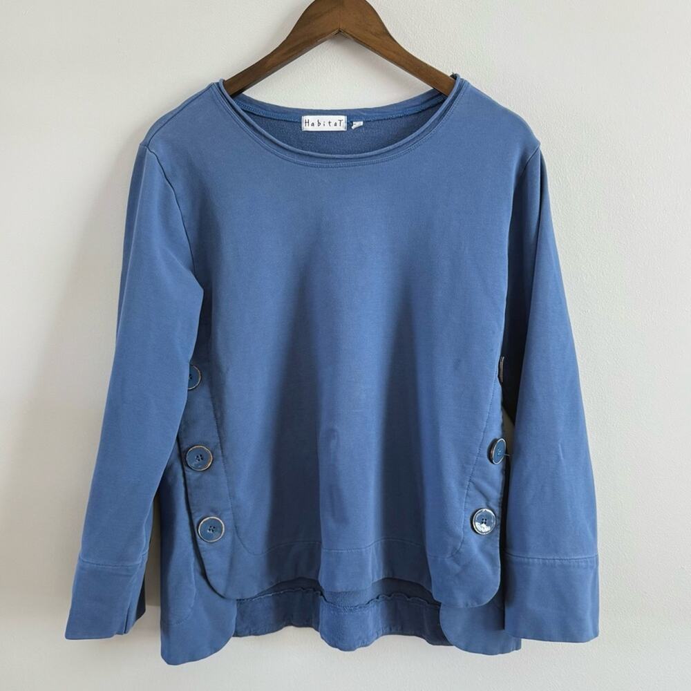 Habitat | Women’s Blue Periwinkle Blue Top Side Buttons Lagenlook High-Low Split